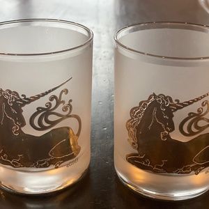 2 Vintage Culver Mid Century Bar Glasses Cocktail Barware 22K Gold Unicorn